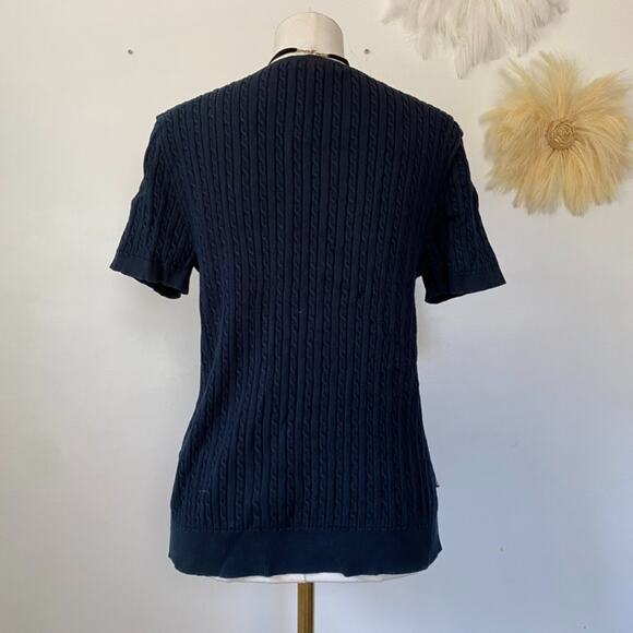 Chaps Womens Y2K Cable Knit Short Sleeve Sweater Size XL Henley Preppy Old Money - Picture 4 of 8